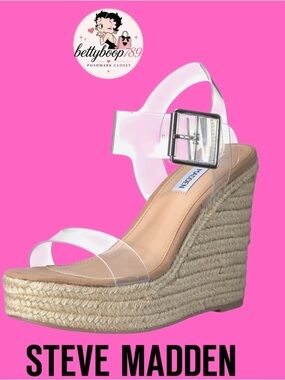 NWOT Steve Madden Clear Strap Espadrille Wedge Sandal